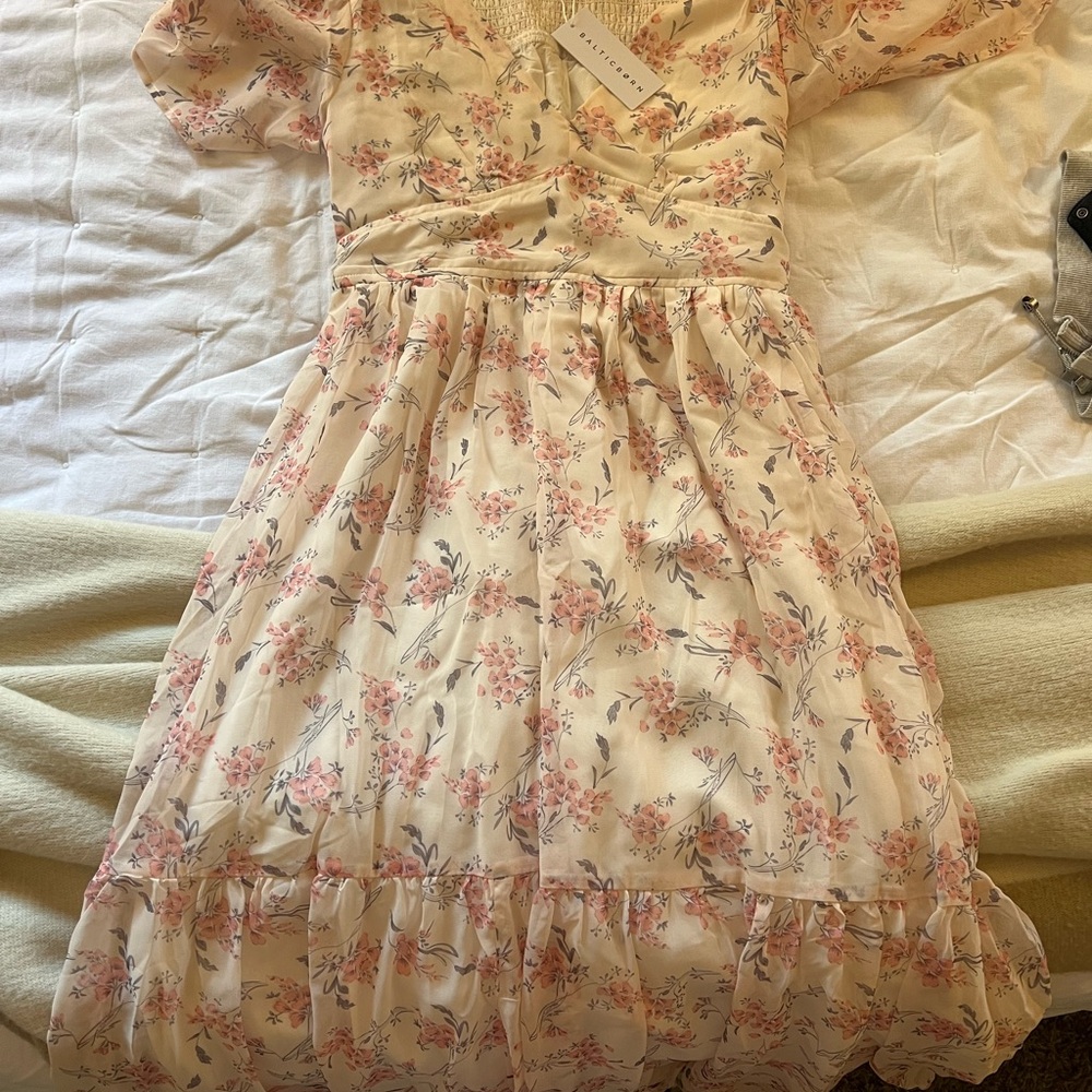 Baltic Born Cream and Pink Floral Midi Dress